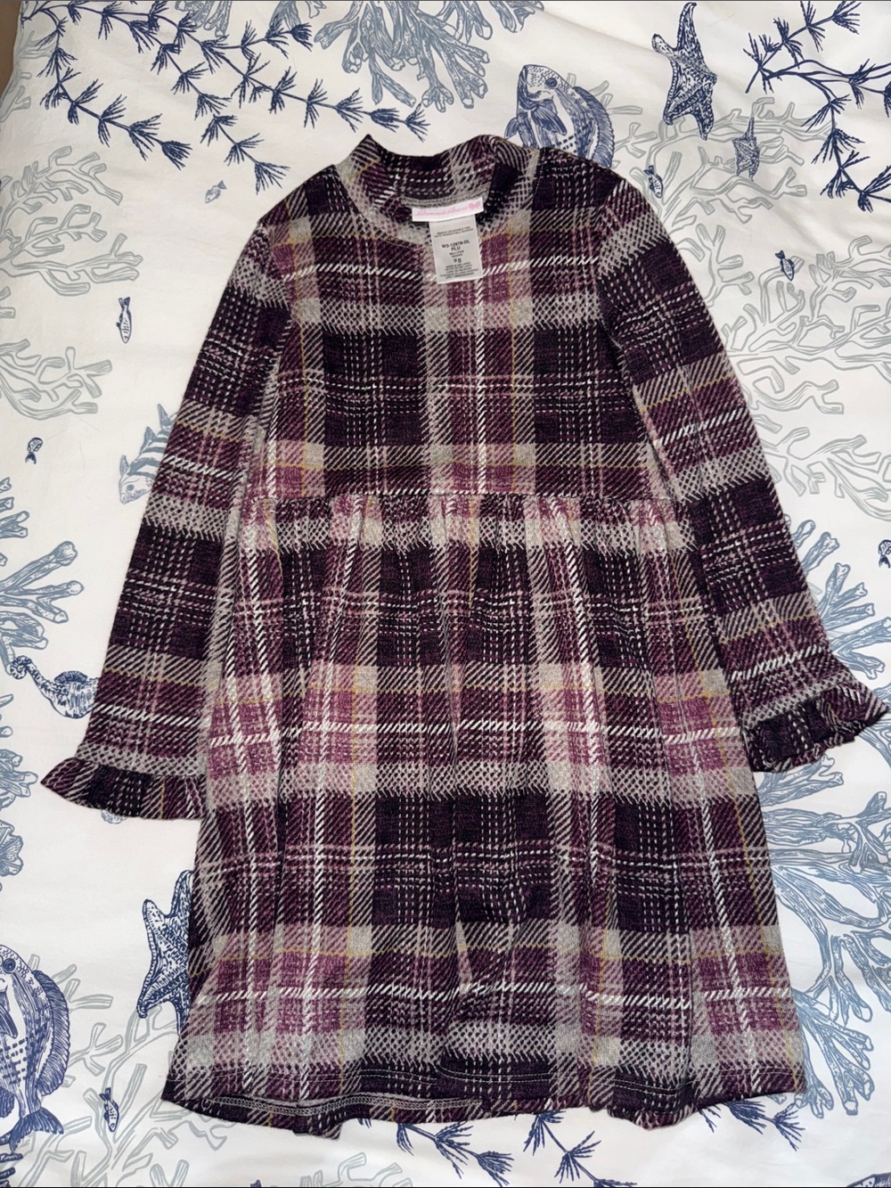 Bonnie Jean Plaid Long Sleeve Ruffle Hem Dress